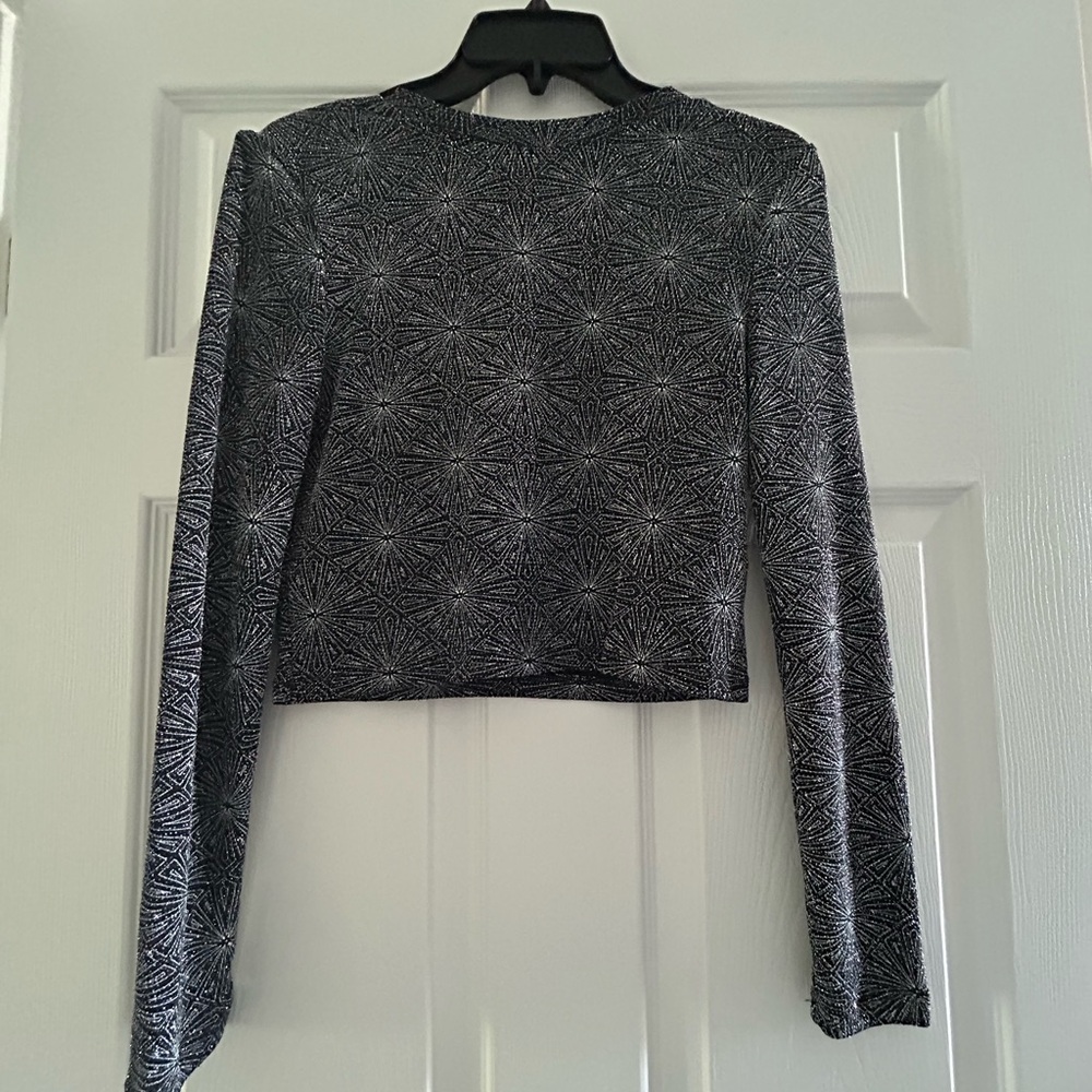 Small Divided Black/Silver Long Sleeve Crop Top